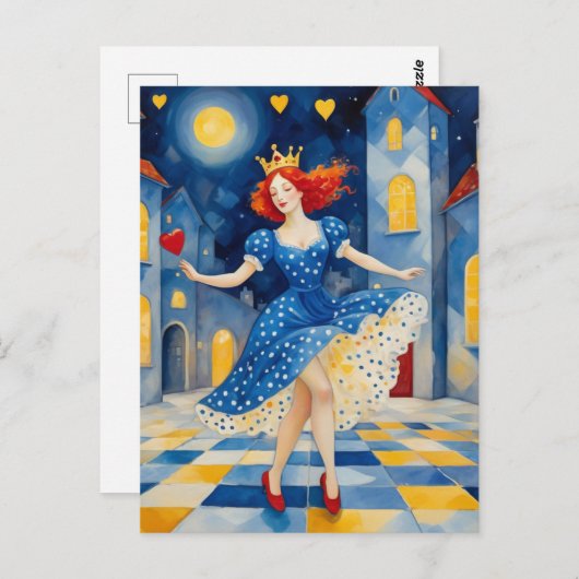 Carte Postale Danseuse Dame Avec Cheveux Rouge Bleu Robe Or Cour (Devant / Derrière)