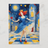 Carte Postale Danseuse Dame Avec Cheveux Rouge Bleu Robe Or Cour (Devant)