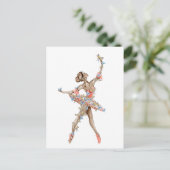 Carte Postale Danseuse de ballet à l'aquarelle avec papillon  (Debout devant)