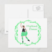 Carte Postale Danseuse des Highlands écossais Nœud celtique Vert (Devant / Derrière)