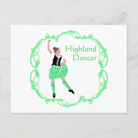 Carte Postale Danseuse des Highlands écossais Nœud celtique Vert (Devant)