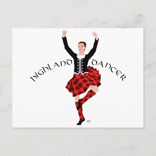 Carte Postale Danseuse des Highlands écossaise rouge et noir (Devant)