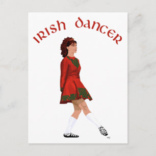 Carte Postale Danseuse Irlandaise en Chaussures Souples en Rouge