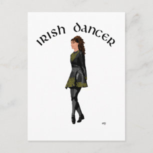 Carte Postale Danseuse Irlandaise - Robe Noire, Cheveux Bruns