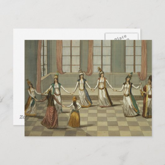 Carte Postale Dansez dont est à la mode avec les femmes grecques (Devant / Derrière)