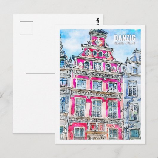 Carte Postale Danzig Gdansk Pologne Aquarelle de voyage (Devant / Derrière)