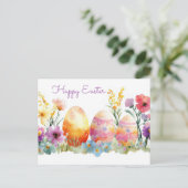 Carte postale d'Aquarell Oster colorée avec fleurs (Debout devant)