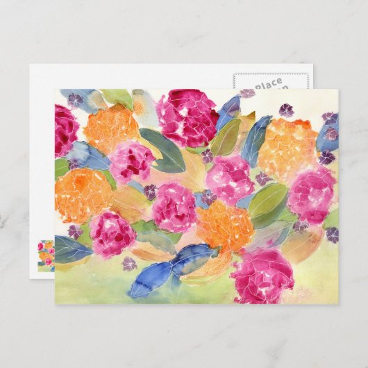 Carte postale d'aquarelle florale (Devant / Derrière)