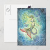Carte postale d'aquarelle Mermaid Art par Molly Ha (Devant / Derrière)