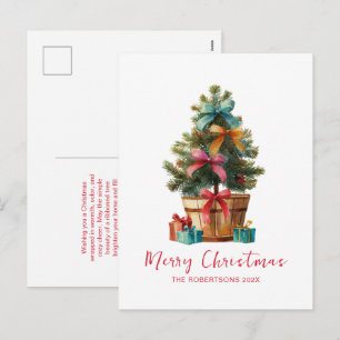 Carte postale d'arbre de Noël rustique aux rubans