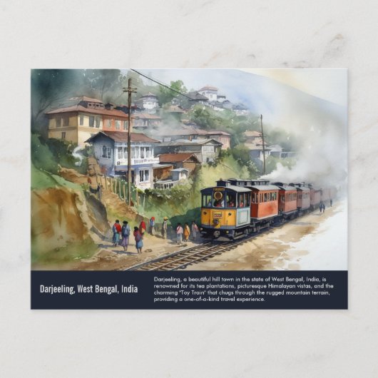 Carte Postale Darjeeling Inde | Aquarelle de voyage (Devant)