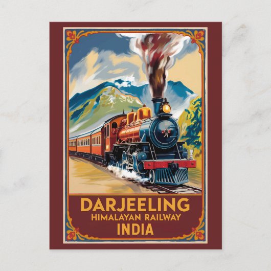 Carte Postale Darjeeling Inde Train Art de voyage à l'aquarelle  (Devant)