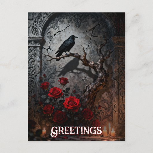 Carte Postale Dark Gothic Raven and Roses Mural Birthday (Devant)
