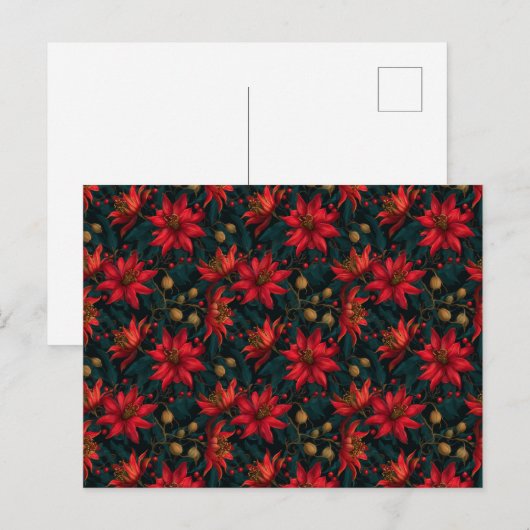 Carte Postale Dark Red Christmas Floral Pattern (Devant / Derrière)