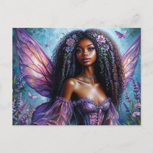Carte Postale Dark-Skinned Fairy In Purple Floral (Devant)
