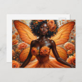Carte Postale Dark-Skinned Fairy With Afro - Orange Floral (Devant / Derrière)