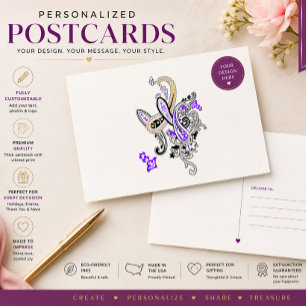 Carte postale d'art à motif paisley violet élégant