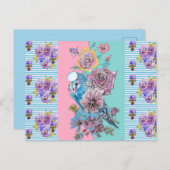 Carte postale d'art à rayures bleues pastel Shabby (Devant / Derrière)