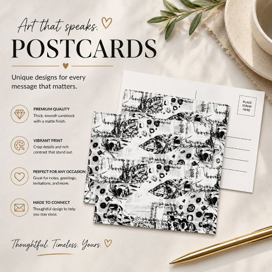Carte postale d'art abstrait noir et blanc moderne