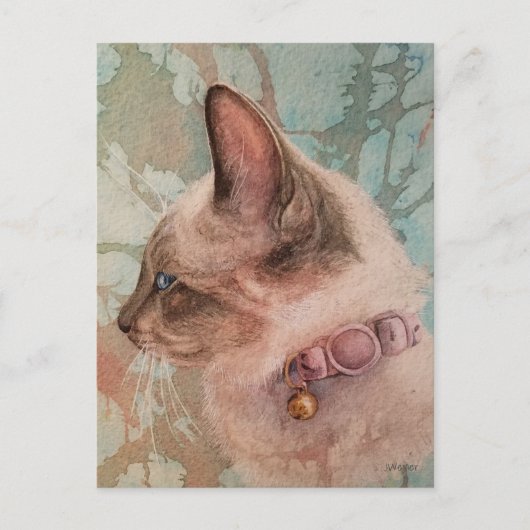 Carte postale d'art aquarelle Chat siamois Collier (Devant)