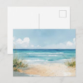 Carte postale d'art côtier de plage à l'aquarelle (Devant / Derrière)