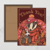 Carte postale d'art de Blaireau Automnal Cosy (Devant / Derrière)