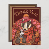 Carte postale d'art de Blaireau d'Automne Cozy (Devant / Derrière)