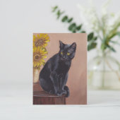 Carte postale d'art de chat noir "Curieux chaton" (Debout devant)