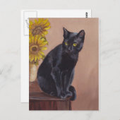 Carte postale d'art de chat noir "Curieux chaton" (Devant / Derrière)