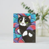 Carte postale d'art de chat Tuxedo reposant sur de (Debout devant)