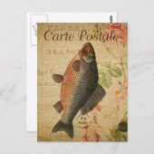 Carte postale d'art de collage de poissons vintage (Devant / Derrière)