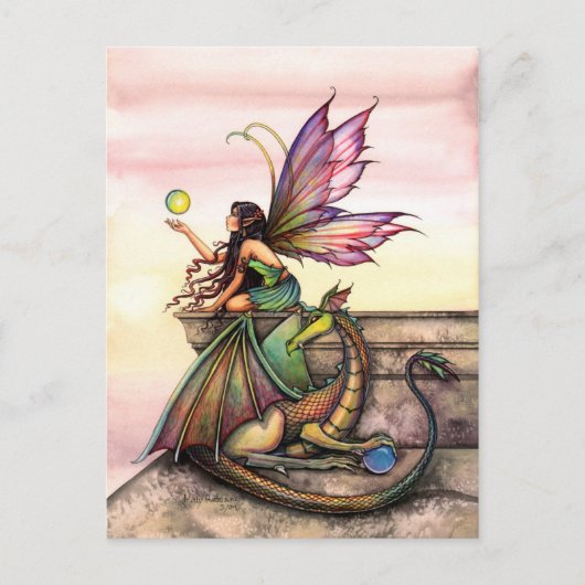 Carte postale d'art de dragon et de fée par Molly (Devant)