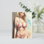 Carte postale d'art de fille en bikini Beauté blon (Debout devant)