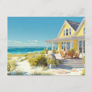 Carte postale d'art de la maison de plage jaune