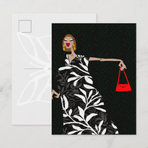 Carte postale d'art de mode glamour noir et blanc