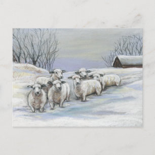 Carte postale d'art de moutons dans la neige