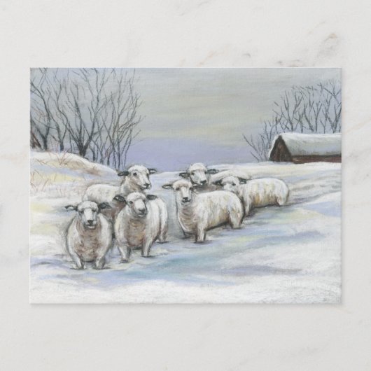 Carte postale d'art de moutons dans la neige (Devant)