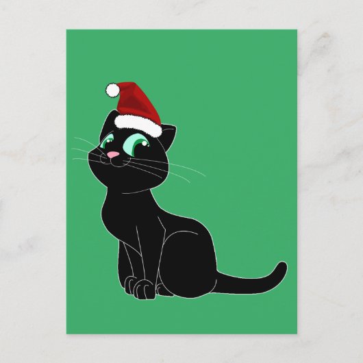 CARTE POSTALE D'ART DE NOËL DE CHAT NOIR MIGNON (Devant)