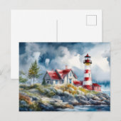 Carte postale d'art de phare à l'aquarelle  (Devant / Derrière)