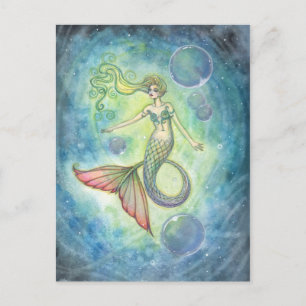 Carte postale d'art de sirène à l'aquarelle par Mo