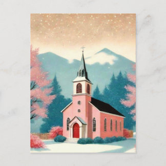Carte postale d'art d'église rose de style rétro