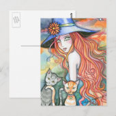 Carte postale d'art Halloween Chat Sorcière de Mol (Devant / Derrière)