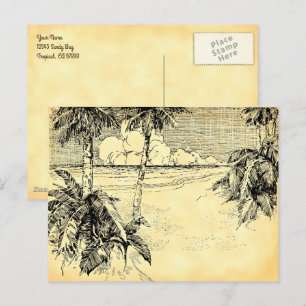 Carte postale d'art vintage de plage tropicale ave