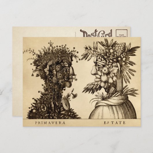 Carte postale d'art vintage printemps et été (Devant / Derrière)