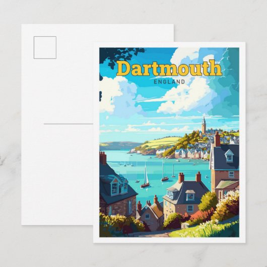 Carte Postale Dartmouth Angleterre Voyage Vintage Illustration P (Devant / Derrière)