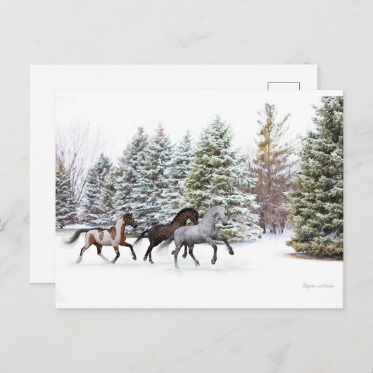 Carte Postale Dashing Through the Snow - Running Horses (Devant / Derrière)