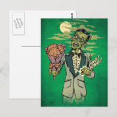 Carte Postale date de bal de zombie avec des roses du cerveau (Devant / Derrière)