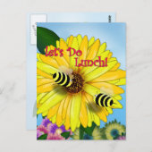 Carte Postale Date de déjeuner de l'abeille sur Fleur Jaune (Devant / Derrière)