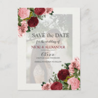 Date de mariage photo éteinte rose rouge Bourgogne