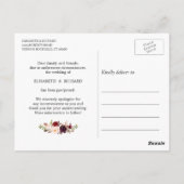 Carte Postale Date de mariage reportée Burgundy Red Blush Floral (Dos)